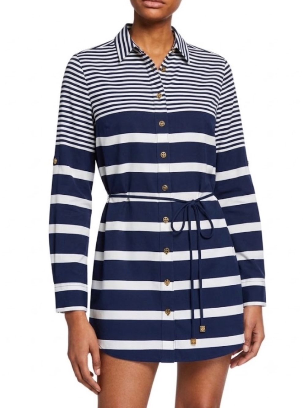 Tory Burch Brigitte Nautical Stripe Cotton Voile Cover Up Tunic NWT Small - Picture 3 of 10
